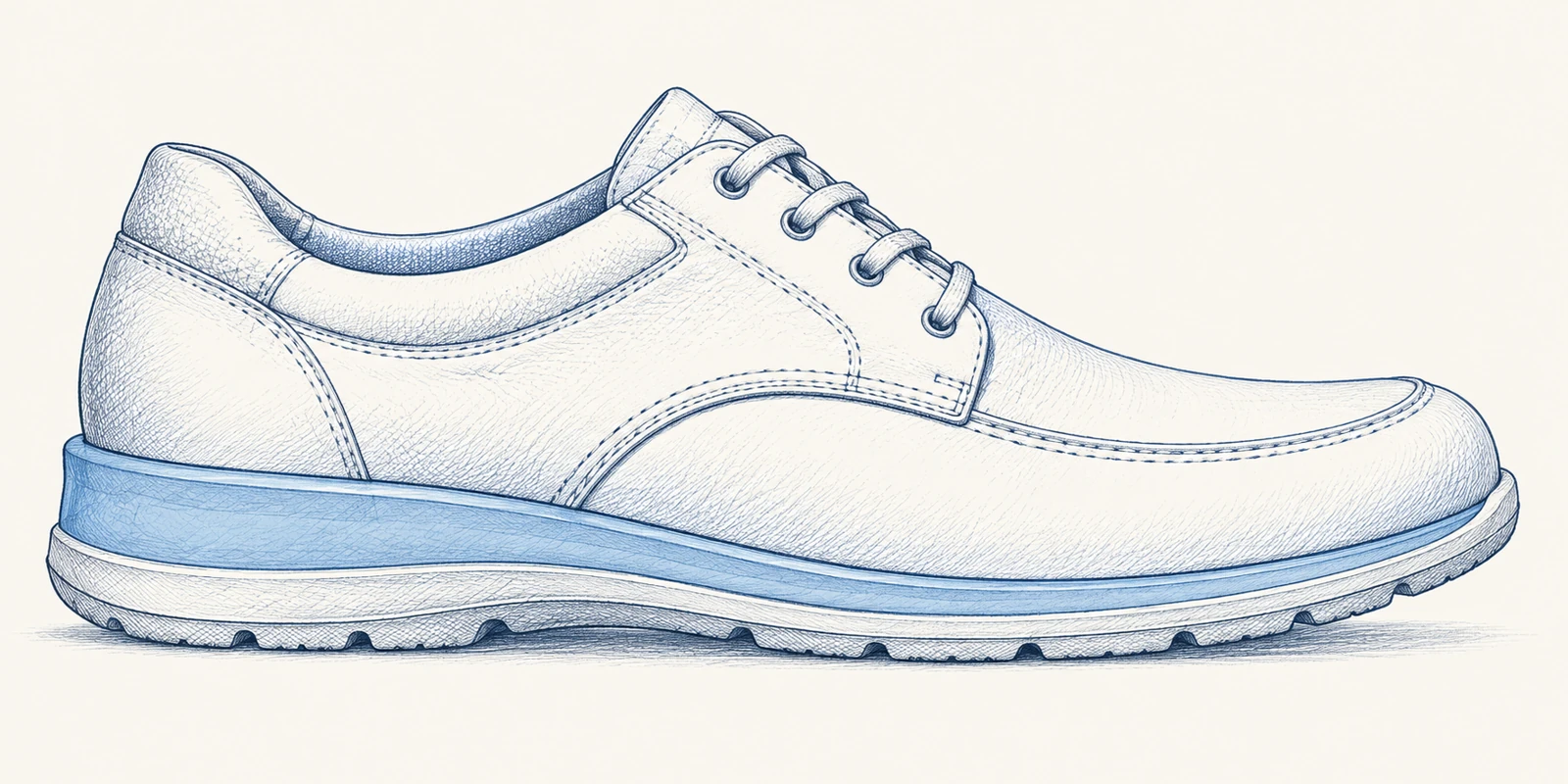 Blue illustration of a walking shoe with an added sole lift