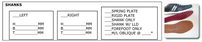 Original Northopedic shank and plate prescription diagram with spring, rigid, full-length and forefoot options